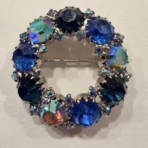 Signed Weiss Blue Aurora Borealis Rhinestone Brooch
